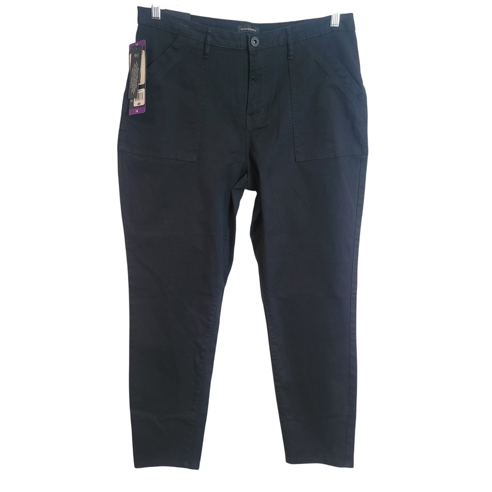 Banana Republic Womens‎ High Rise Twill Pant Black Utility Tapered Size 14 NEW